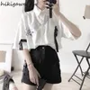 Calças de duas peças femininas Japanese para mulheres de manga curta Camisa branca de pernas largas shorts sutem roupas femme moda de verão