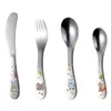 Dinware sets 1/4pcs roestvrijstalen kinderen bestek cartoon patroon snijwerk kindgerei schattige lepel vork set baby flatware voeding