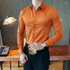 Herrklänningskjortor långärmad solid män kläder mode 2023 Autumn Business Formal Wear Chemise Homme Slim Fit Camisa Masculina Tops T63