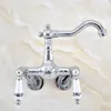 Rubinetti per lavandino del bagno Rubinetto per cucina a parete in ottone cromato argento Miscelatore per lavabo Rubinetti per acqua Beccuccio girevole - Regola da 3-3/8" Mqg202