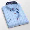 Casual shirts voor heren Zomer mannen Casual Business Harmont Blouses korte mouw 100%katoenen zachte plaid slanke fit herenhemd borduurwerk Blaine 230322