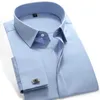 Camicie casual da uomo Qualità Francia Gemelli Camicie eleganti da uomo Colletto con risvolto Traspirante Slim Fit Matrimonio da uomo Smoking consigliato Camicie 230322