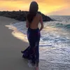 Feestjurken Backless Maxi Women Sexy Purple Print Halter Summer Holiday Beach Outfits Elegante mouwloze club 2023 Y2303