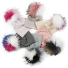 Berets baby beanies Beanies Boys Girls Winter Solid Beanie Hats Caps Skull Caps Usisex مع 15 سم فرو حقيقي Pompom Color