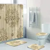 Shower Curtains Grunge Nature Damask Floral Pattern Victorian Antique Royal Bathroom Curtains Shower Curtain Set Baroque Bath Mat Rug Home Decor 230322