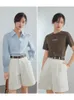 Women s Shorts FSLE 100 Cotton Casual White Denim Women Summer Sexy High Waist Jeans Female Vintage Belt Loose 230322