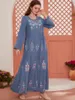 Casual Dresses Aligaia Embroidered Multi-Layer Folds Elegant Dress For Women 2023 Summer Dubai Turkey Islam Muslim Fashion Blue