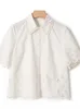 Bluzki damskie 2023 Kobiety puste haftowe bluzka panie krótko-rękawowe Chemise jednoportowana koronkowa koszula i topy