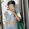 Kadın yelek kazak yelekleri kadınlar s-3xl vintage moda all-maç retro sonbahar örme şık kolsuz tasarım harajuku argyle ins v-boyun 230322