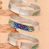 Bangle 2023 S999 Baking Blue Retro National Wind Lotus Heart Sutra Lady Opening Armband