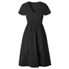 Casual Dresses Summer Short Sleeve V Neck Button Down Swing Midi Dress Women 2021 Casual Style Solid Tunic With Pocket Beach Dresses G230322