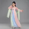 Scenkläder traditionell dansfans kinesisk klänning för barn Hanfu Red Pink Sky Blue White Green Yellow Halloween Girls Costume