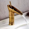 Bathroom Sink Faucets Antique Brass Single Handle Lever Hole Deck Mounted Waterfall Faucet Vessel Basin Mixer Tap Aan052