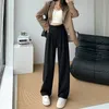 Women's Pants Casual Loose Wide For Women 2023 Spring Summer Simple Solid Color 2button Suit Ladies High Waist Office Trousers