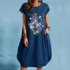 Casual Dresses High Quality Dress Beautiful Women Loose Floral Print Large Size Cotton Linen Pocket Clothing Vestidos Mujer 2023