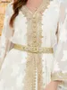 Roupas étnicas elegantes vestidos femininos casuais abayas for women muçulmana 2 peças conjuntos de bordados florais de renda de guipra de renda com cinto kaftan 230322