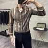 Herren-Freizeithemden, Camisas De Hombre, Manga Larga, modischer Farbverlauf, gestreift, bedruckt, Slim-Fit, Herren-Freizeithemden, koreanischer Stil, langärmeliges Hemd für Herren, 230322