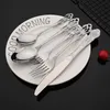 Ensembles de vaisselle Vintage Western Rose couverts couverts à manger couteaux fourchettes cuillères à café ensemble miroir doré luxe gravure vaisselle