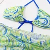 Dames badmode sexy split badpak zomer strand printpatroon bikini meerkleurige driedelige set