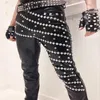 Men's Pants Leather Rivet Cool Motobike Man Fashion Chic Yuppie Music Show Costumes Punk Trousers