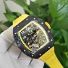 KVF Montre Homme Super Version Montres 42mm x 50mm RM011 NTPT Fibre de Carbone Jaune Chronographe Chronomètre RMAC3 Mouvement Mécanique Automatique Montres Homme