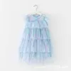Kids Girls Sparkle Dresses 2023 Fashion Children Clothing Mesh Star Summer Cake Princess Dresses Baby Clothes 3-8T