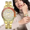 Wristwatches Fashion Women Stainless Steel Strap Watches Female Luxury Gold Colorful Diamond Round Dial Watch Ladies