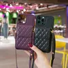 Luxury Crossbody Grid Lambskin Lattice Pu Leather Cases Organ Belt Wallet Card Slots Stand Multifunction Socktäkert täckning för iPhone 14 13 12 11 Pro Max XR XS 8 7 6 Plus