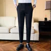 Ternos masculinos 2023 Primavera Autumn Moda Men High Cintura Calça Sólida Empresa Casual Casual Calças Gentleman Retro Slim Fit Bottoms N52