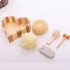 6st-reklamträ hjärtformad presentförpackning Badtillbehör Sisal Sponge/ Comb Wood/ Massage Brush/ Spa/ Bath Gift RRA
