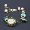 STRAND zoet water Gekweekt Wit Keshi Pearl Blue Murano Glass Bracelet 8 "