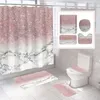 Duş perdeleri Flaş pembe mermer duş perdeleri parlak dekor banyo polyester kumaş dekoratif banyo ekranı tuvalet kapağı halı wc setleri 230322