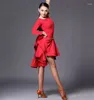 Scene Wear Latin Dance Kirt Woman Practice Dress 2023 Performance Red Black Long Short Sleeve Lain Rumba Cha