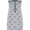 Vestidos casuales JULISSA MO Floral Impreso Vacaciones Vestido de mujer Fuera del hombro Azul Botón de metal Primavera Flaco Elegante Exterior Mujer Mini 230321