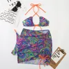 Dames badmode sexy split badpak zomer strand printpatroon bikini meerkleurige driedelige set