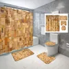Douchegordijnen houten rustieke douchegordijn sets boerderij bruin met niet-slip tapijten toilet deksel deksel badmat waterdichte badkamer decor set 230322
