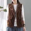 Damesvesten dames vintage corduroy casual los mouwloze zak met één borst open voor tanktop veer en herfst solide tanktop damesjurk 230408