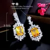 Pendientes colgantes BeaQueen, joyería elegante para la noche de graduación, Zirconia cúbica rectangular grande amarilla, topacio de gota larga para mujer, fiesta de compromiso E527