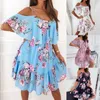 Robes décontractées Sexy Spaghetti Strap Femme Robe D'été Imprimé Floral Hors Épaule Robe D'été Élégante En Mousseline De Soie A-ligne Plage Boho Robes Vestidos G230322