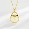 Fashion Ancient Safe Lock Inlaid Hetian Small Lock Retro Clavicle Pendant Necklace