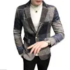 Herenpakken Blazers Herenpak Jacket Winter Slim Fashion Plaid Casual Business Casual Britse stijl Jurk Wol Warm Blazers Coat Bruidegom 230322