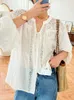 Women's Blouses Boho Inspired White Shirt Women V-neck Long Sleeve Hollow Out Embroidery Blouse Elegant Ladies Holiday Tops