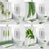 Duş Perdeleri Yeşil Yapraklar Baskı Duş Perdesi Tropikal Bitkiler Doğal Banyo Perdeleri Slip Banyo Mat Seti Tuvalet Halıları Halı 230322