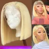Highlight Human Hair Short Bob Wigs Honey Blonde Brown Brazilian Closure Synthetic Lace Front Wig For Women