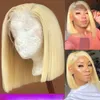 Hoogtepunt Menselijk Haar Korte Bob Pruiken Honing Blond Bruin Braziliaanse Sluiting Synthetische Lace Front Pruik Voor Vrouwen