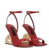 Kvinnor Sandal High Heel Keira Calfskin Sandaler Ankel-remmen Öppen tå Guldpläterad koldesigner Pumpar Gladiator Sandalias med Box EU35-43