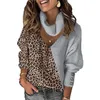 Women's Polos Cross-border 2023 Amazon Autumn And Winter Leopard Pattern Color V-neck Loose Snap Hollow Sweater