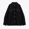 Women's Jackets Fall/Winter Fashion Women's Casual Versatile Black Long Sleeve Lapel Gold Snap Closure Textured Shirt Jacket