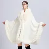 Winter Elegante V Revers Faux Rex Kaninchen Pelzmantel Cape Winter Frauen Große Lange Schal Volle Trim Pelz Stricken Mantel mantel Parka