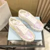 Designer casual shoes Double Wheel Sequin Sneaker height 5CM womens shoe white black pearl pink luxury sneakers fashion low outdoor women trainers US 4-10